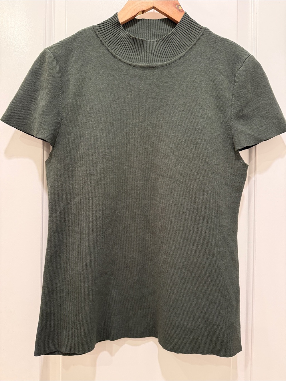DKNY Olive Green Short-Sleeve Ribbed Mock Neck Top